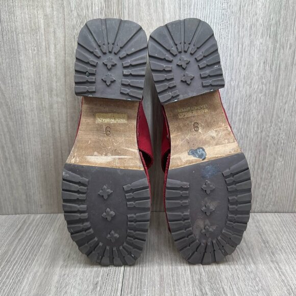 Bongo Wooden Platform Clog Sandal Size 9 Slip On Block Heel Open Toe Leather Red - Picture 12 of 12